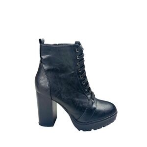 Womens Lace up Side Zipper Round Toe Military Ankle Boots Black Size 9